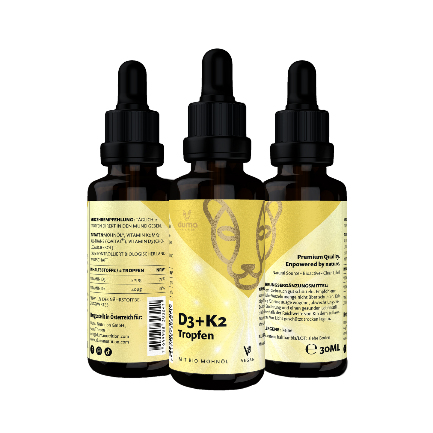 DUMA NUTRITION - VITAMIN D3/K2 MK/7 TROPFEN MIT BIO MOHNÖL